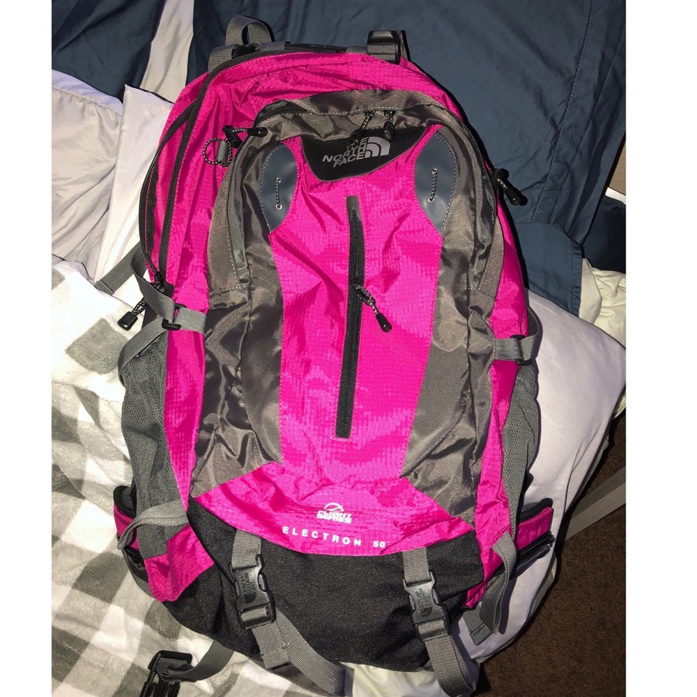 Pink large north face hiking back pack